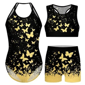 3 Piece Leotards for Girls Gymnastics with Shorts Sparkly Ballet Dance Sets S... - Picture 1 of 5