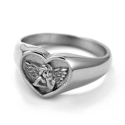 Модные ангелы мужской женщин кольцо сердце из нержавеющей стали кольцо хип-хоп ретро ювелирных изделий - Изображение 1 из 4