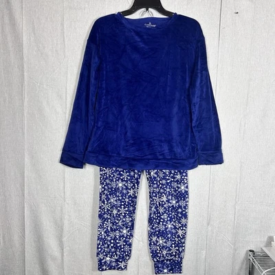 Cuddl Duds Women's XS X-Small Navy White Snowflake Plush Pajamas Set Jogger (A) - Image 1 of 4