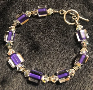 Purple Statement Bracelet Blown Furnace Glass Sterling Silver Classic Modern - Picture 1 of 3
