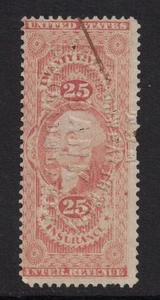Scott R46c - Usado, Cancelación en relieve - Seguro 25c, Rojo - Primera emisión, ingresos - Imagen 1 de 2