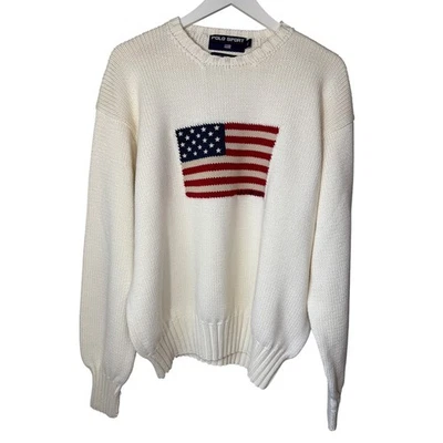 Suéter De Colección Polo Deportivo Ralph Lauren Para Hombres Crema Bandera Americana Tejido XL USADO EN EXCELENTE ESTADO Foto 1 de 4