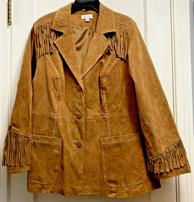 Abrigo Denim & Co Flecos 100% Cuero Gamuza De Colección Hippie Boho Estilo Años 70 Para Mujer 1X Foto 1 de 4