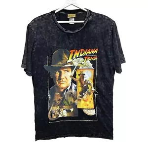 Indiana Jones TShirt Men Sz Large Front Graphic Crew Neck Cotton Tee Black - Picture 1 of 6