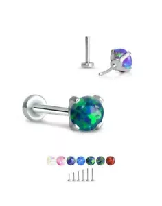 Threadless Labret Push Pin Nose Ring Steel Monroe 4mm Prong Opal 16G 18G 20G - Picture 1 of 9