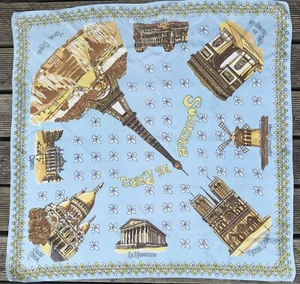 Vintage 50s Rayon Paris Souvenir Scarf Square | Fleurs de Lys Eiffel Tower - Picture 1 of 5