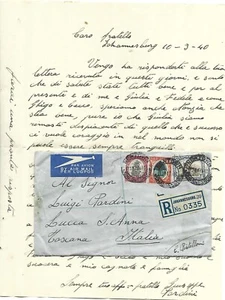 1940 SUD-AFRICA MULTIFRANCHISING AIRMAIL REGISTERED COVER FROM JOHANNESBURG - Picture 1 of 2