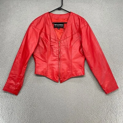 Sexy chaqueta de cuero vintage Wilson para mujer mediana roja recortada años 90 motociclista Y2K rock Foto 1 de 4
