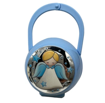 Portaciuccio o Spilla per Bimbo bebè celeste in argento Made in Italy angioletto - Immagine 1 di 4