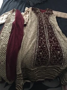 Asian/pakistani/Indian Bridal Wedding Party Dress suit colour Maroon gold size L - Picture 1 of 6