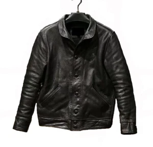 Men's Classic Vintage Distressed Black Jacket Casual Biker Leather Jacket Shirt - Picture 1 of 3