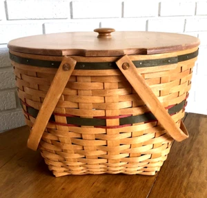 LONGABERGER SLEIGH BELL HOLIDAY BASKET HOSTESS HANDLE LID PROTECTOR LARGE VTG - Picture 1 of 12