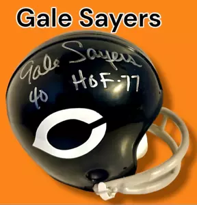 GALE SAYERS AUTOGRAPHED SIGNED CHICAGO BEARS THROWBACK 2 BAR MINI HELMET w/COA - Picture 1 of 7