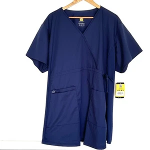 Wonder Wink Womens Scrub Shirt 3XL Navy Blue Short Sleeve V Neck Pockets Top NWT - Picture 1 of 9