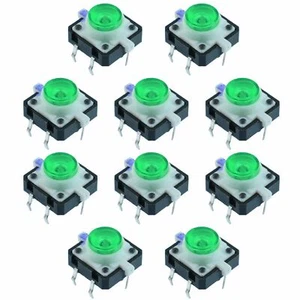 10 x Green LED 12x12mm illuminated PCB Tactile Switch - Picture 1 of 1