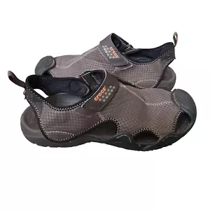 Crocs Swiftwater Mens 12 Brown Closed Toe Deck Sandals Shoes Adjustable Strap - Picture 1 of 13