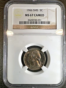 1966 SMS JEFFERSON NICKEL * NGC MS 67 CAMEO * UNCIRCULATED * Brown Label * - Picture 1 of 5