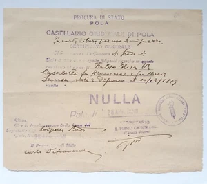 (S7) R.S.I Documento della Procura di Stato di Pola - Certificato Generale 1944 - Imagen 1 de 2