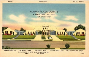 TEXAS - ALAMO PLAZA COURTS - MOTEL - VINTAGE LEINEN POSTKARTE - Bild 1 von 2