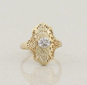 10k Yellow Gold & White Gold Art Deco Filigree Ring Size 6 1/2 - Picture 1 of 7