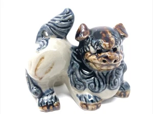 Vintage Ceramic Asian Single Small Foo Dog Figure Statue Blue Brown - Picture 1 of 7