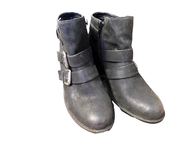 Botas al Tobillo Ruff Hewn Dunham Negras Cremallera Tacón Alto Metálicas 3 Hebillas Acento Motociclista Foto 1 de 4