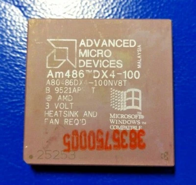 PROCESSORE AMD AM486 DX4 -100 VINTAGE RECUPERO ORO NON FUNZIONANTE - Immagine 1 di 2