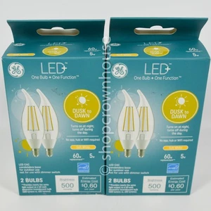 2 GE LED+ Dusk to Dawn Outdoor 60W 5W Soft White Candelabra Base Light Bulb - Picture 1 of 5