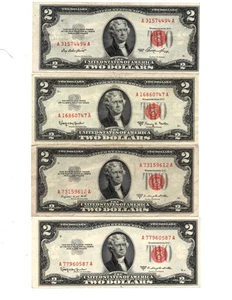 US $2.00 (Red Seal) Set/4 notes - Series 1953/53A/53B/53C - VF - Picture 1 of 2