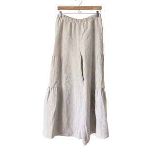 Match Point USA Linen Flare Bell Bottom Tiered Pants Cream Tan XL Boho Lagenlook - Picture 1 of 9