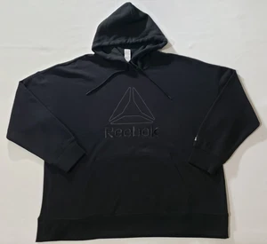 Reebok Hoodie Mens XXL Black Big Center Logo Outdoor Pullover Drawstring Tops - Picture 1 of 5