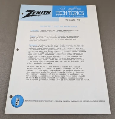 Zenith Issue 75 Tech Topics D-3621 - Image 1 of 3