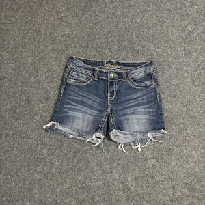 Ariya Denim Shorts Women Size 7/8 Stretch Embroidered Flap Pockets Low Rise - Picture 1 of 7