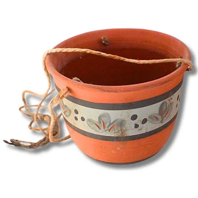 Hängeblumentopf aus Terrakotta mit Dekorband - Bild 1 von 3