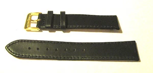 20 mm Schwarz Echt Leder Armband Uhrenarmband Band Goldfarbene Schließe - Bild 1 von 3