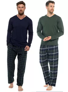 Mens Loungewear Jersey Long Sleeve Top & Woven Pyjamas Set Pjs M-XXL - Picture 1 of 5