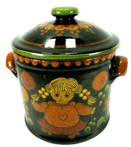 Staehli Heimberg Switzerland Slipware Bisquit Cookie Jar Girl Boy Balloon Floral - Picture 1 of 10