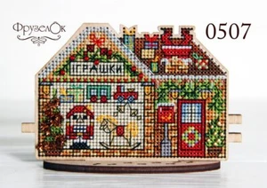 DIY Cross stitch kit on wood "Toy Shop" 4.5x3.1 in / 11.5x8.0 cm - Picture 1 of 3