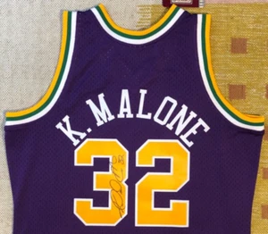 Karl Malone Signed Autograph RARE Utah Jazz NBA HWC Authentic Swingman Jersey - Picture 1 of 7