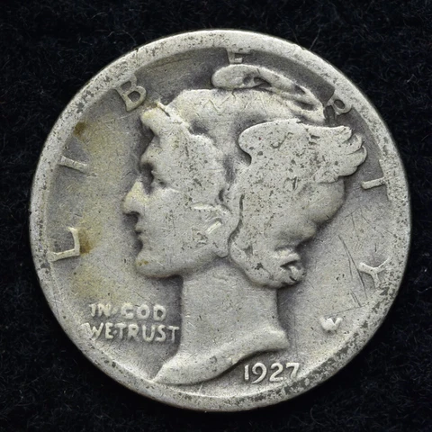1927-D Mercury Silver Dime GOOD / VG FREE SHIPPING Cover