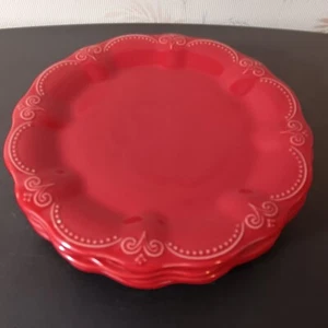 Set of 4 Unused The Pioneer Woman 10 3/4" Toni Red Stoneware Dinner Plates - Picture 1 of 5