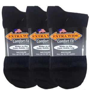 Extra Wide Socks Quarter Ankle Sock, Size Med 8-11.5, BLACK 3-Pack - Picture 1 of 3