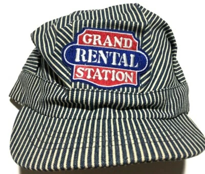 Vintage Railroad Engineer Hat Hickory Stripe Denim Grand Rental Station Snapback - Image 1 of 4