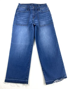 Wide Leg Crop Jeans Women’s 6 Kaari Blue Raw Hem Boho Festival Indie Y2K Denim - Picture 1 of 15