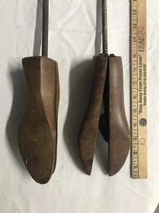 2 Antique Wood & Cast Iron SHOE STRETCHER Form Expandable Primitive Screw Handle - Picture 1 of 15