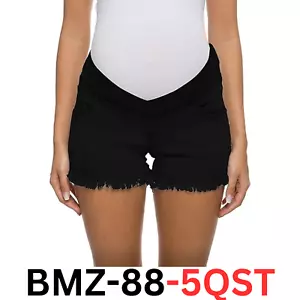 Foucome Women's Maternity Jean Shorts Wide Elastic Band Maternity Shorts Black L - Picture 1 of 7