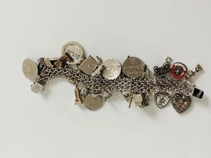 112g Super heavy vintage sterling silver charm bracelet 7.5" - Picture 1 of 10