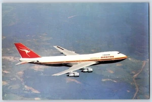 Flugzeug Postkarte Qantas Airlines Boeing 747 Jumbo Jet im Flug BO1 - Bild 1 von 2