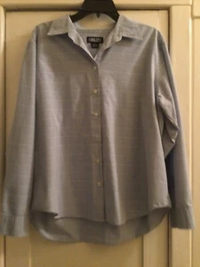 Lands End Ls Pastel Blue Soft Plaid Cotton Blouse Size 18. Button Front - Picture 1 of 6