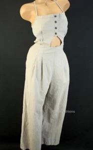 FREE PEOPLE Urban Outfitters Marbella Linen Cutout One Piece Jumpsuit Wide Leg L - Picture 1 of 3